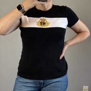 Ralph Lauren Womens Vintage y2k Embroidered Crest Logo Knit Shirt Top Size L